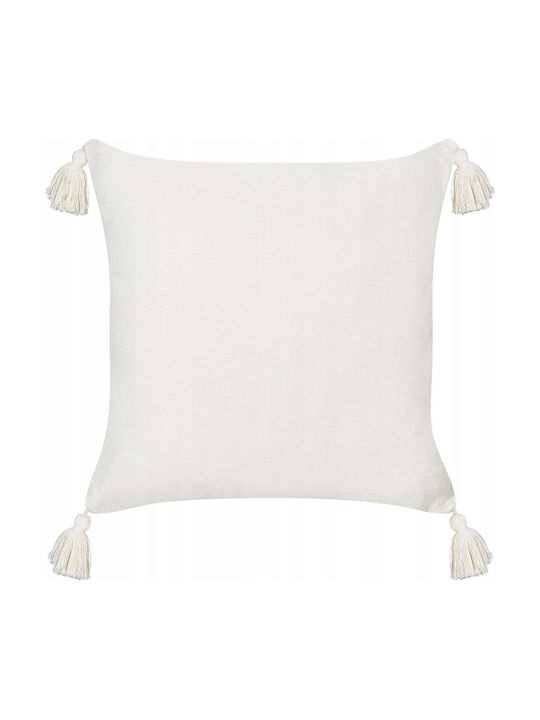 Set 2 Block Print Cushions Cotton White Banksia 45 X 45 Cm Lumarko