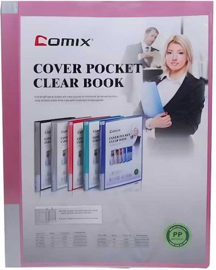 Comix Clipboard Flexible with 30 plastic sleeves Slides for Paper A4 Pink 1pcs