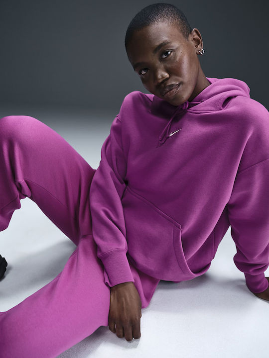 Long Women's Sweatshirt Hooded Fuchsia