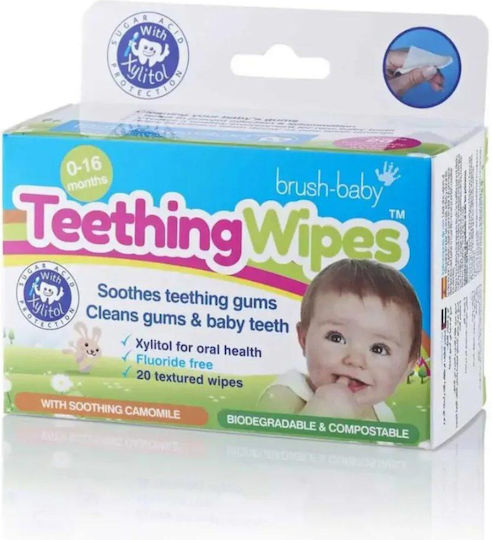 Brush-baby Καταπραϋντικά Βρεφικά Μαντηλάκια Ούλα Χαμομήλι 0-16 Μηνών Brb109