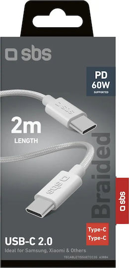 SBS Braided USB 2.0 Cable USB-C male - USB-C 60W PD Γκρι 2m