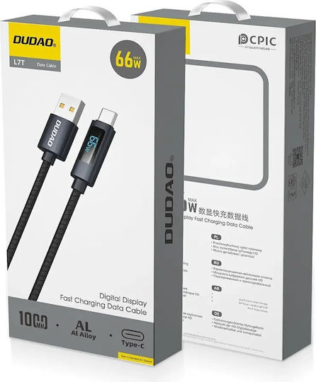 Dudao LED USB 2.0 Cable USB-C male - USB-A 66W PD Μαύρο 1m 304004-185909