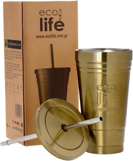 Metallic Bronze Glass Thermos Stainless Steel / Aluminum BPA Free 480ml Bronze with Straw