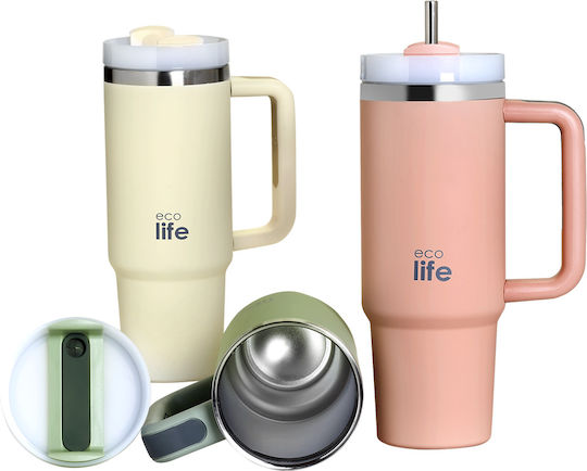 Metall Glas Thermosflasche Rostfreier Stahl / Aluminium BPA Frei 900ml Bay Leaf mit Stroh