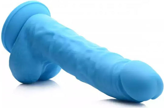 Curve Toys Glass Dildo with Scrotum Light Blue 18cm