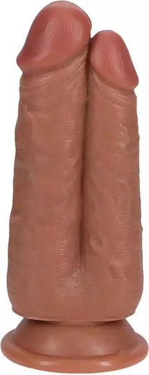 Shots Dildo Doppelter Dildo mit Hoden und Saugnapf Braune 15.2cm