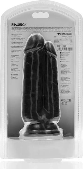 Shots Dildo Διπλό Dildo με Όρχεις και Βεντούζα Μαύρο 15.2cm
