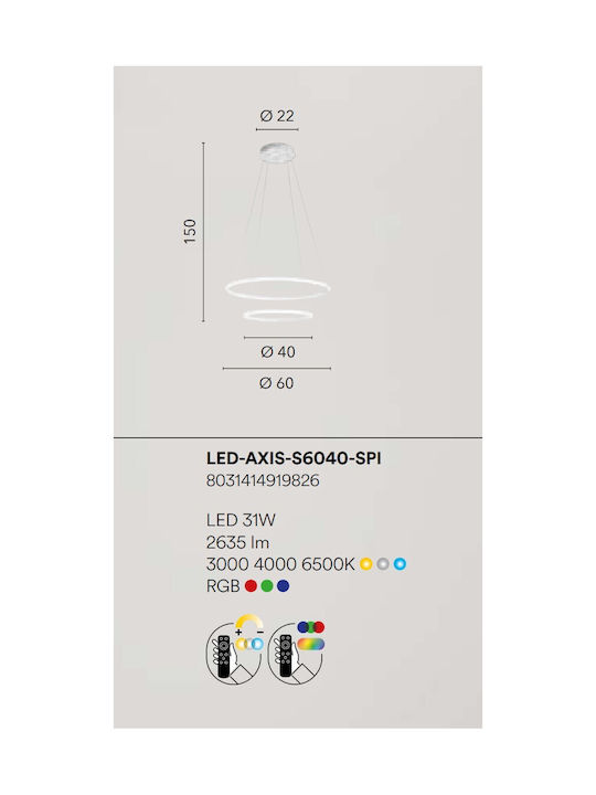 Fan Europe Axis Deckenleuchte Weiß LED mit Kaltweißem Licht 60cm