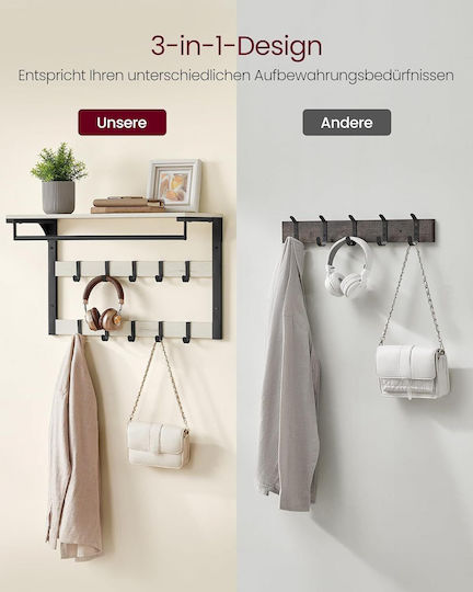 Vasagle Vintage Metal Wall Hanger 8 Hooks White 65x30cm
