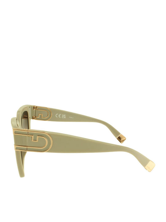 Furla Women's Sunglasses with Green Plastic Frame and Beige Gradient Lens