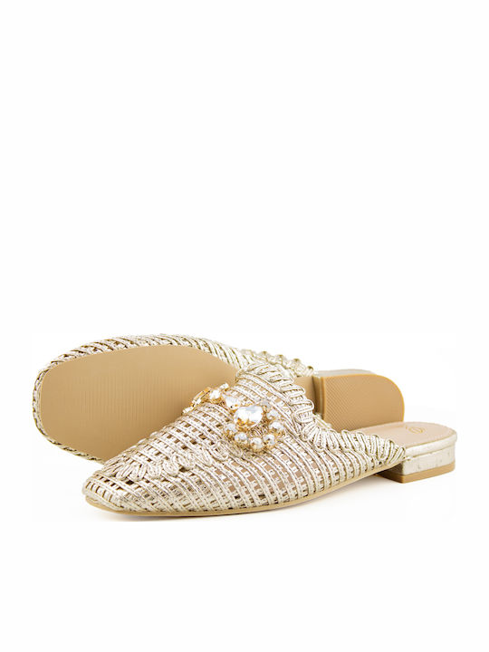 Mules mit Absatz in Gold Farbe