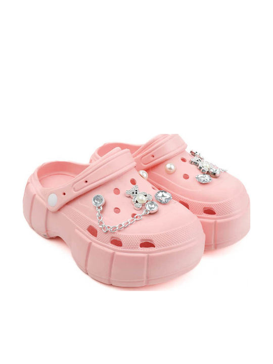 Saboti roz cu accesorii din sticlă