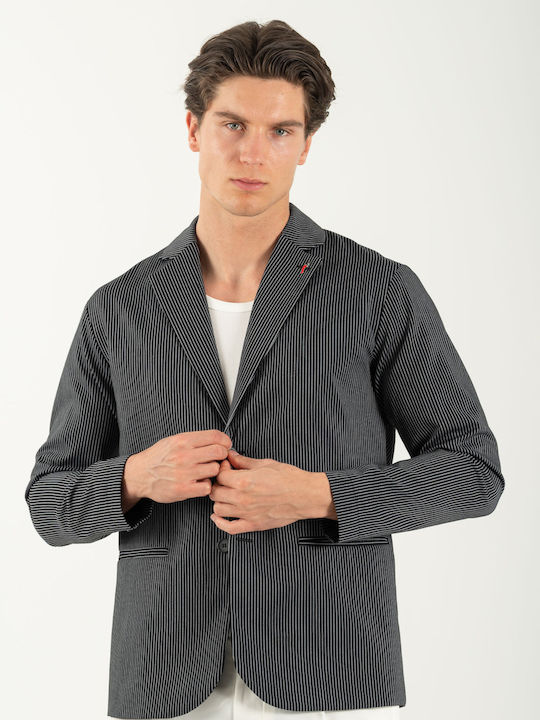 Langärmeliges Overshirt in normaler Passform, gestreift, Schwarz