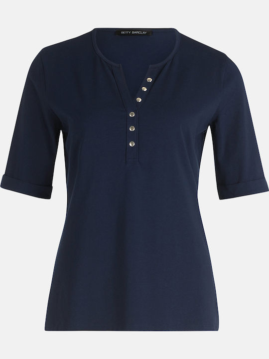 Bluza Damă Bumbac Mâneci Scurte Albastru Închis