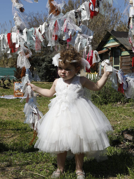 Bambolino Vanessa Ecru Baptism Dress Made of Tulle