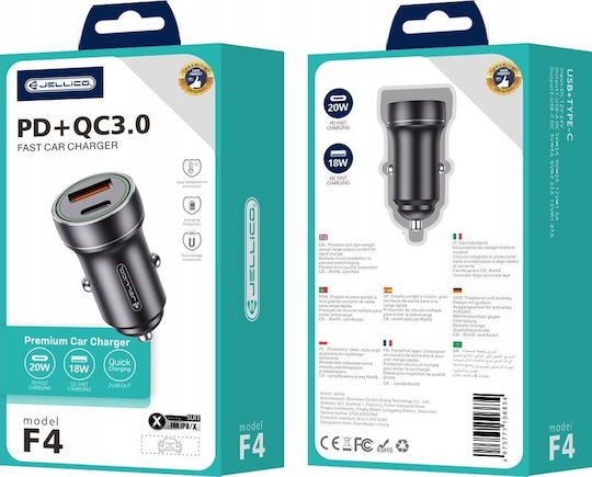 Jellico Jellico Auto-Ladegerät 20W Schnellladen mit Anschlüssen: 1xUSB-A 1xType-C inklusive Lightning Kabel Schwarz