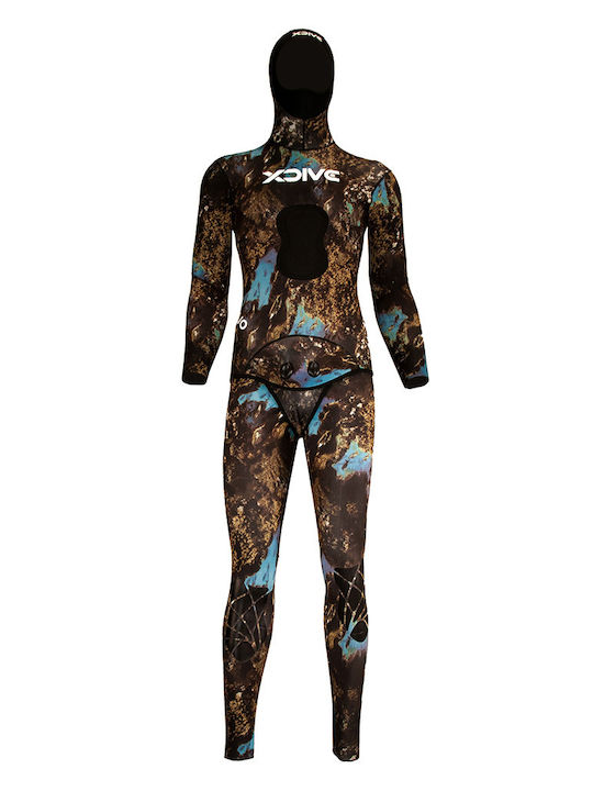 XDive Bajo Divisible Wetsuit Shaved with Chest Pad for Speargun Brown Camouflage 3mm