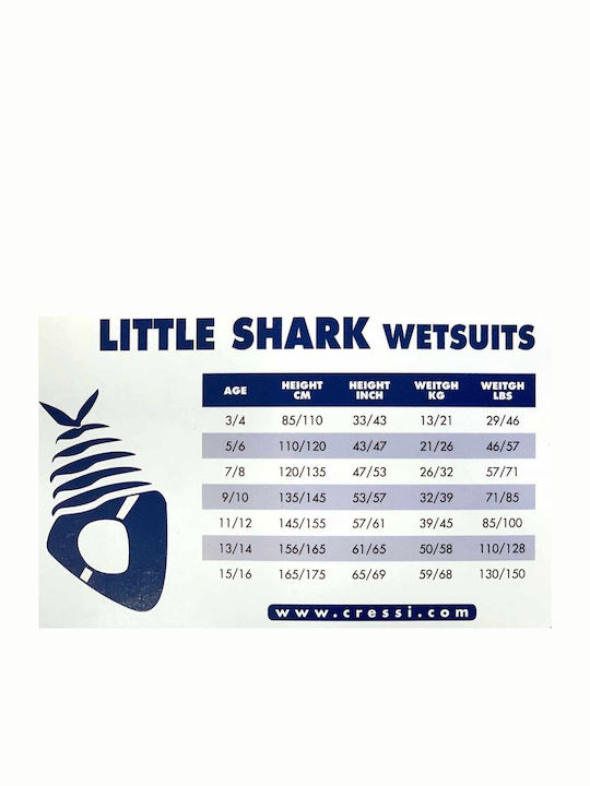 CressiSub Little Shark Kids Wetsuit Playsuit with Zip Light Blue 2mm