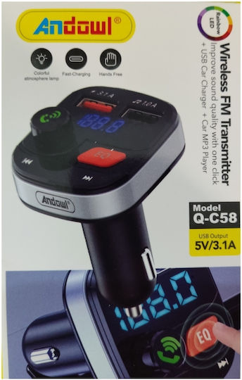 Andowl FM Transmitter Αυτοκινήτου Qc58 με Bluetooth / USB