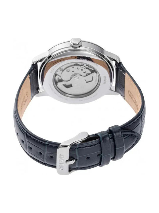 Orient Classic Sun Moon Ανδρικό Ρολόι Αυτόματο με Μπλε Δερμάτινο Λουράκι
