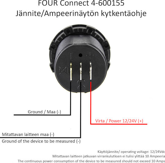 Four Connect Дигитален инструмент Волтметър за автомобил за монтаж върху Lighter