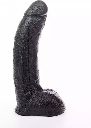 Hung System George Glass Dildo with Balls and Suction Cup Black 22cm
