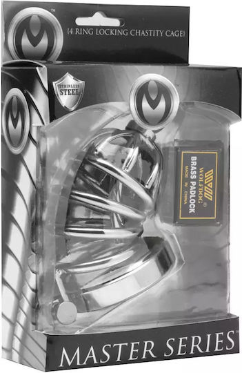 XR Master Series 4 Ring Asylum Locking Chastity Cage Κλουβί Πέους σε Γκρι Χρώμα