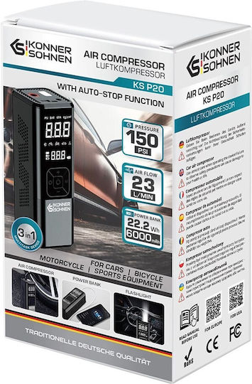 Könner & Söhnen Τρόμπα Αυτοκινήτου KS P20 150PSI με Καλώδιο Αναπτήρα 12V