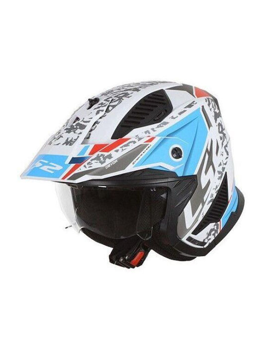 LS2 OF606 Drifter Devor Matt White/Blue Motorcycle Helmet Modular ECE 22.06 1300gr