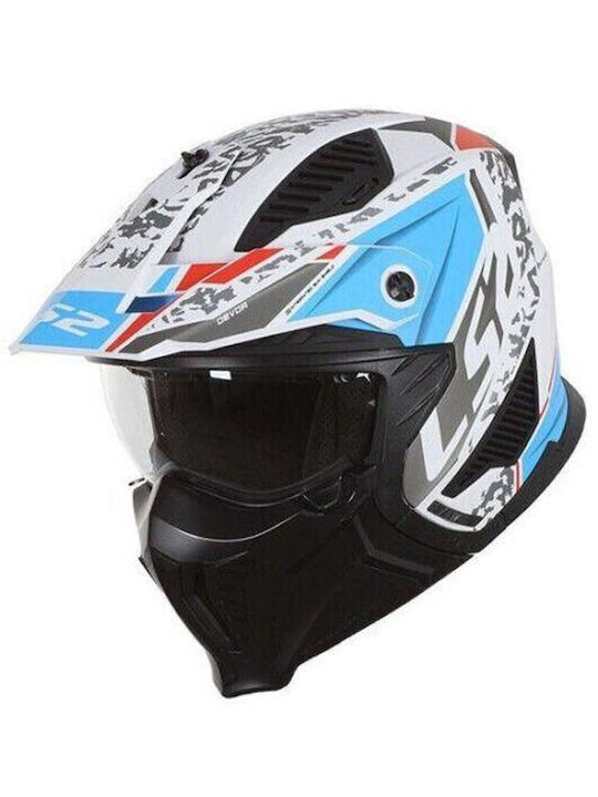 LS2 OF606 Drifter Devor Matt White/Blue Motorcycle Helmet Modular ECE 22.06 1300gr