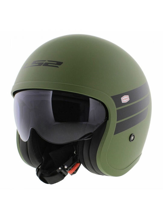 LS2 Spitfire II Retro Matt Military Green Κράνος Μηχανής Jet ECE 22.06 1000gr με Sunvisor