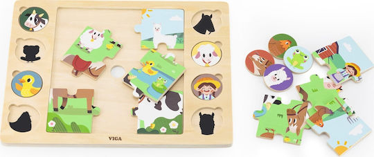 Viga Toys Viga Wooden Puzzle Guess the Shadow Farm Puzzle 17 Pieces