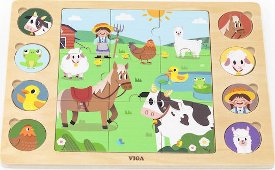Viga Toys Viga Wooden Puzzle Guess the Shadow Farm Puzzle 17 Pieces