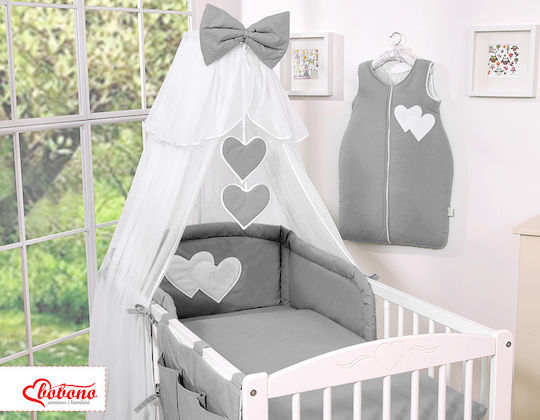 Bobono Mosquito Net Crib Tulle Gray Hanging Hearts Anthracite