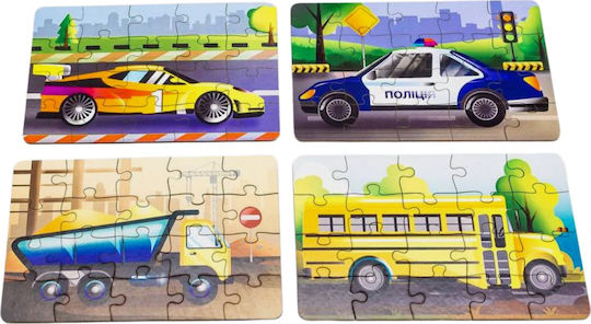 Puzzleok Puzzle din Lemn 4 în 1 Set de Puzzle-uri Vehicule Mașini de Transport