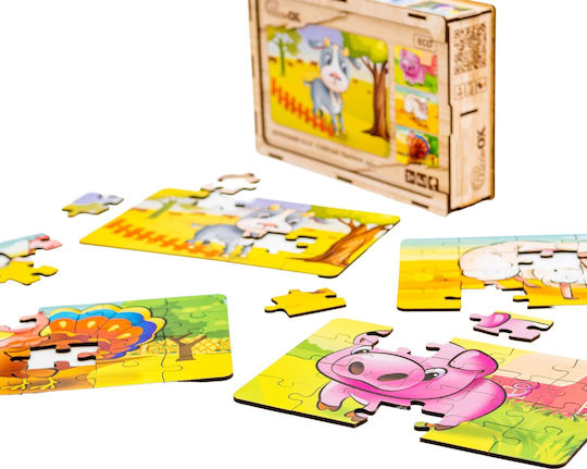 Puzzleok Ξύλινα Παζλ 4 1 Ζώα Στη Φάρμα Παζλ Σετ Φάρμα