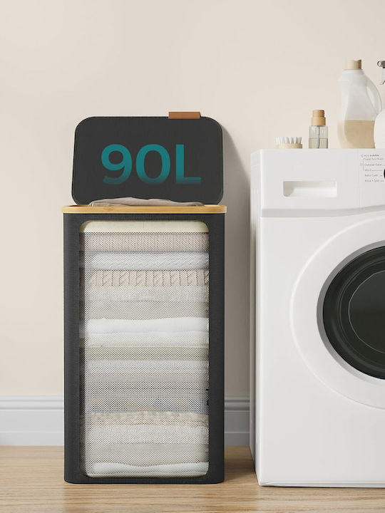 Songmics Coș De Rufe Din Țesătură 90lt Cu Capac Negru