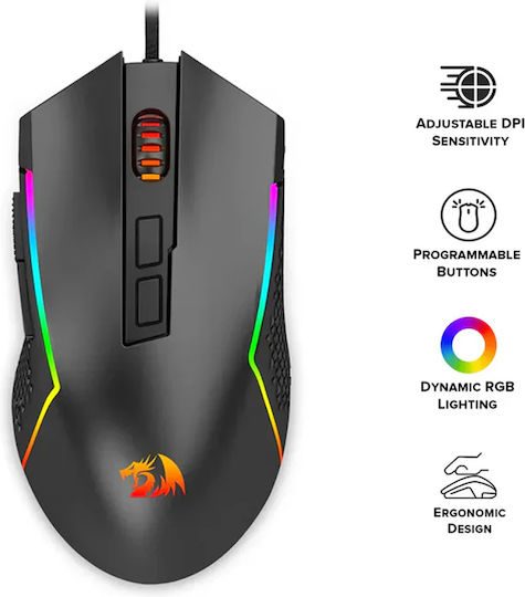 Redragon M613 RGB Trident Lite Gaming Ποντίκι 8000 DPI Μαύρο