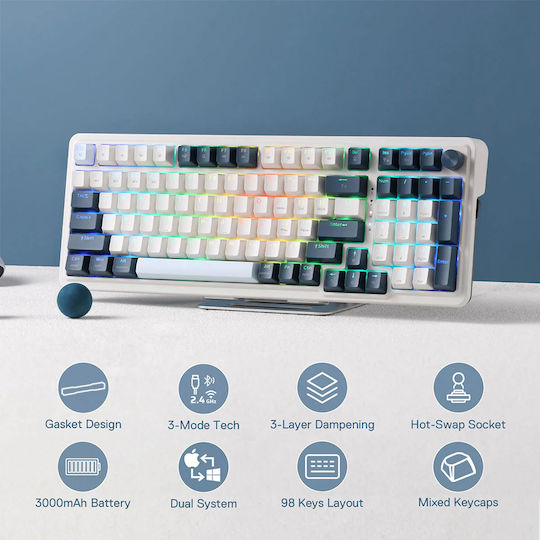 Redragon Eisa K686WB RGB Pro Ασύρματο Gaming Πληκτρολόγιο με RGB φωτισμό (Αγγλικό US) Λευκό