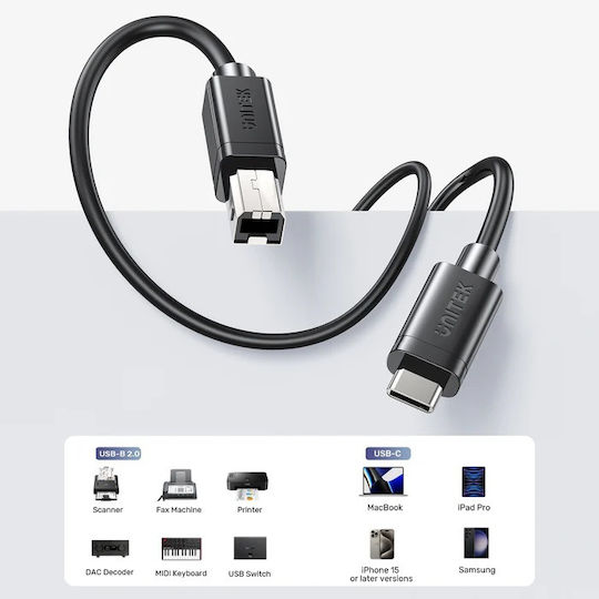Unitek USB 2.0 Cable USB-C male - USB-B Black 5m (C14140ABK-5M)