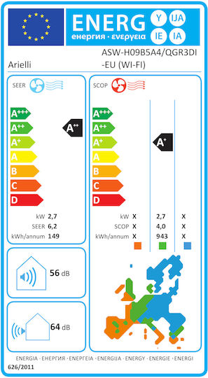 Arielli Inverter Klimaanlage 9000 BTU A++/A+ mit WiFi