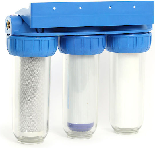QWaterFilters QWH3-10" Συσκευή Φίλτρου Νερού Κεντρικής Παροχής Τριπλή 1'' με Ανταλλακτικό Φίλτρο QWaterFilters PP 5μm, QWaterFilters GAC 5μm,QWaterFilters CTO 5μm NW.0121
