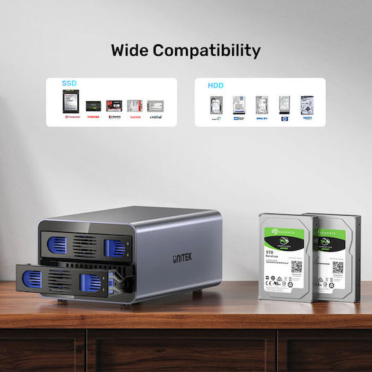 Carcasă pentru unități de stocare Unitek USB-C 2-bay Externă Sata Hdd Enclosure Raid S1308c