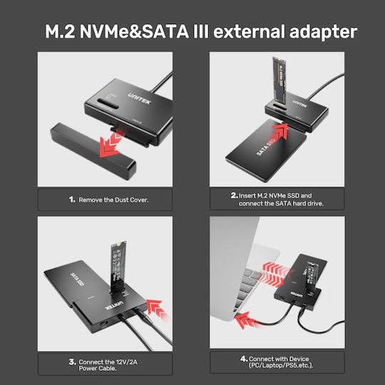 Unitek Usb-c To Sata/m2 Ssd Converter Enclosure S1232a