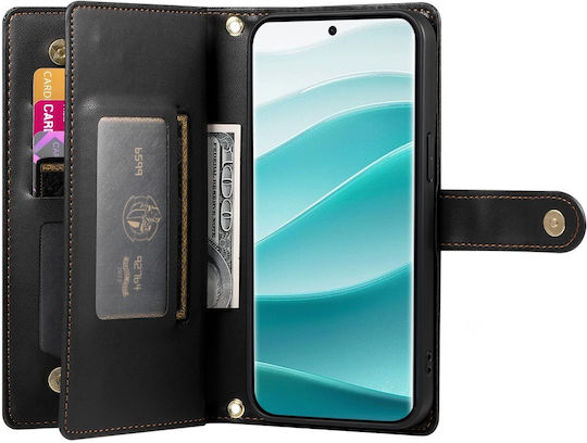 Husă Flip Neagră cu Buzunar cu Fermuar pentru Xiaomi Redmi Note 14 Pro 5G Poco X7 5G