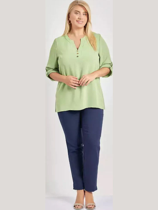 Damen Bluse mit 3/4 Ärmel & V-Ausschnitt Green