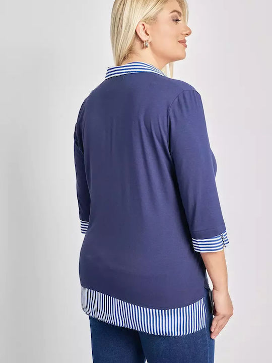Women's Polo Blouse Striped Blue