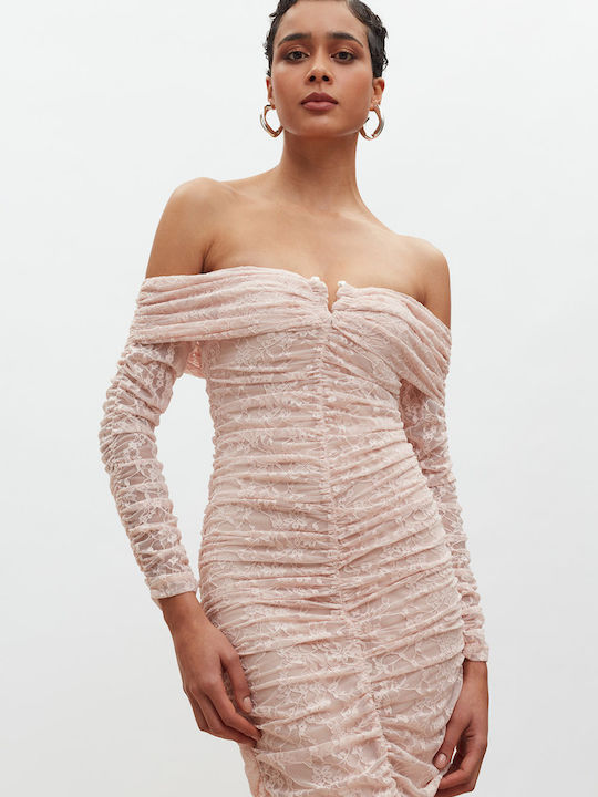 Rochie Midi De Seară Cu Dantelă Roz