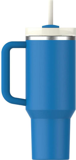 Stanley Quencher H2.0 FlowState Becher mit Griff Θερμός Rostfreier Stahl BPA-frei 1,18 l Azure mit Stroh und Handgriff