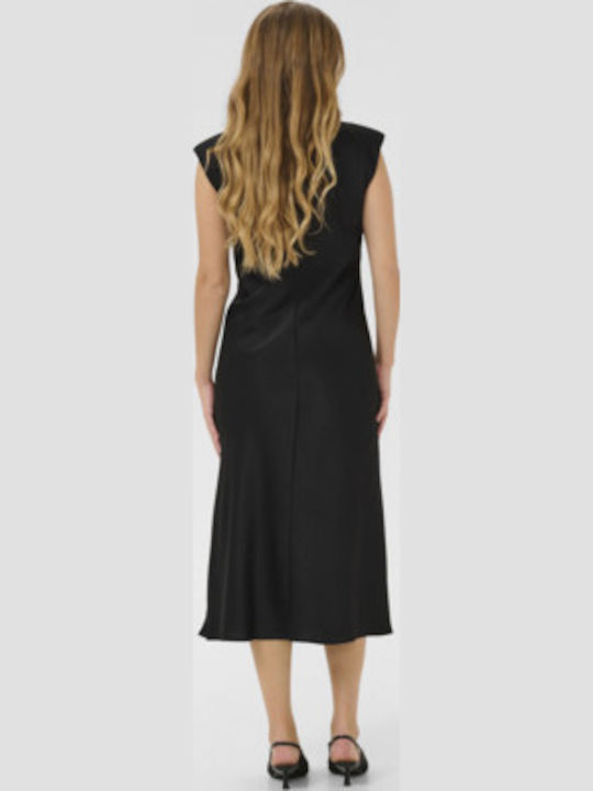 Summer Midi Satin Dress Black